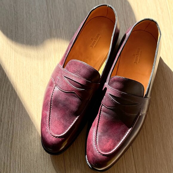 John Lobb Men\'s Fencote Loafer, Burgundy/Plum, Size 7 main image 3